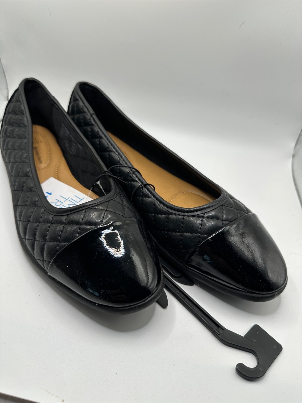 Time and Tru Black Quilted Ballet Flats with Patent Cap Toe